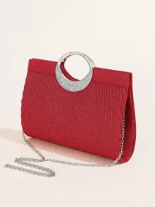 1 件女式水晶椭圆形手柄闪光手拿包女士晚宴包派对手拿包婚礼钱包鸡尾酒舞会手提包带褶皱 - 紅色 - 查看 1