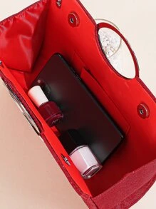 1 件女式水晶椭圆形手柄闪光手拿包女士晚宴包派对手拿包婚礼钱包鸡尾酒舞会手提包带褶皱 - 紅色 - 查看 5