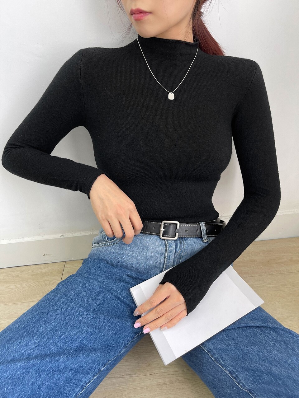 Ribbed Knit Mock Neck Sweater
