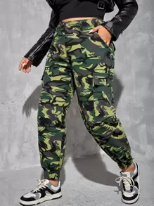 Plus Camo Print Cargo Jeans - Multicolor - View 1