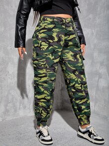Plus Camo Print Cargo Jeans - Multicolor - View 4