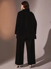 Modelyn Plus Lapel Neck Blazer & Wide Leg Pants Business Suits For Woman - Black - View 2
