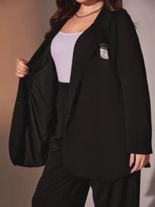 Modelyn Plus Lapel Neck Blazer & Wide Leg Pants Business Suits For Woman - Black - View 4