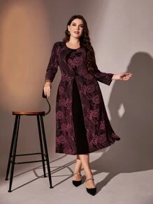 Lacomfia Plus Floral Print A-Line Dress - Redwood - View 4