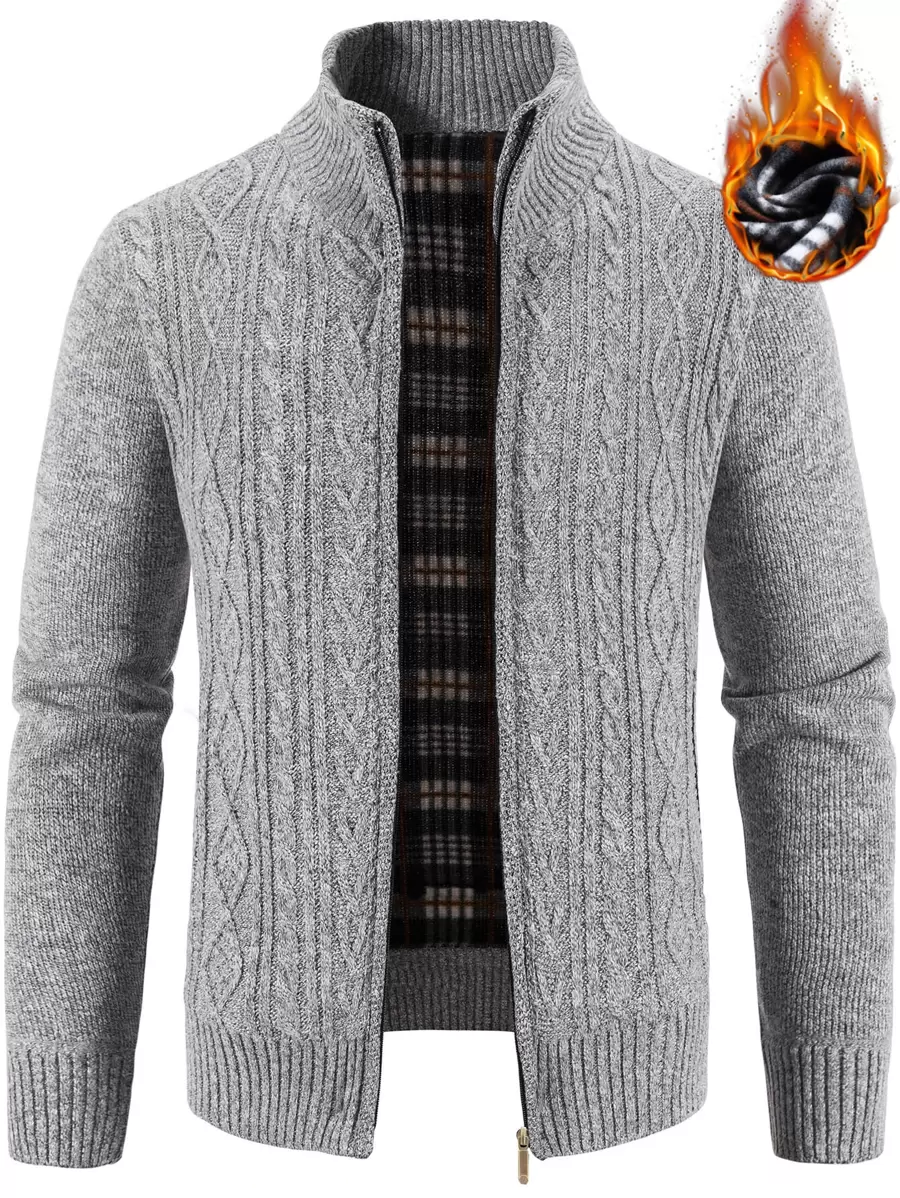 Manfinity Men Cable Knit Zip Up Cardigan - Light Grey - View 1