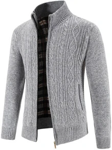 Manfinity Men Cable Knit Zip Up Cardigan - Light Grey - View 5