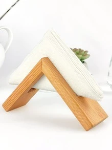 1pc Triangle Napkin Holder, Boho Wooden Pattern Upright Napkin Holder For Desk - Brown - View 5