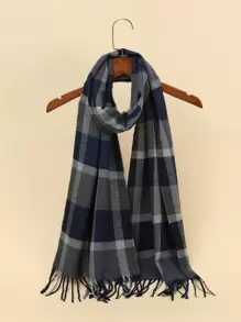 Men Plaid Pattern Fringe Hem Scarf - Multicolor - View 1