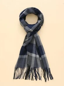 Men Plaid Pattern Fringe Hem Scarf - Multicolor - View 2