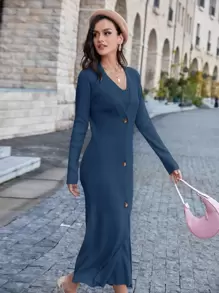 Modelyn Solid Sleeveless Jumper Dress & Button Front Cardigan - Navy Blue - View 5