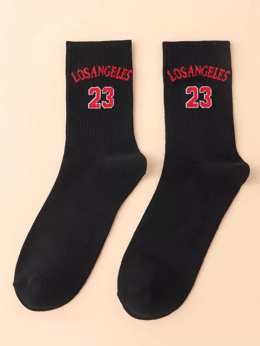 Vớ thuyền viên đồ họa số & chữ cái - màu đen - Xem 1