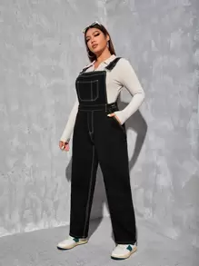 Petos mezclilla con bolsillo oblicuo sin top - Negro - Ver 1