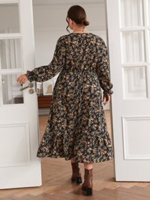 SHEIN Frenchy Plus Floral Print Flounce Sleeve Ruffle Hem Dress - Multicolor - View 2