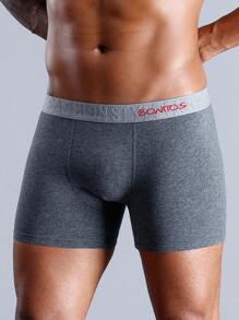Hombres 3 piezas Calzoncillos boxer con estampado de letra - Gris Oscuro - Ver 4