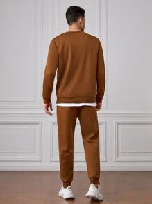 GENTILAND Men Patched Detail Pullover & Joggers - Brown - View 2