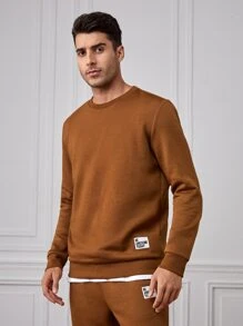 GENTILAND Men Patched Detail Pullover & Joggers - Brown - View 3