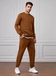 GENTILAND Men Patched Detail Pullover & Joggers - Brown - View 5