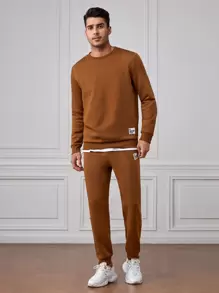 GENTILAND Men Patched Detail Pullover & Joggers - Brown - View 6