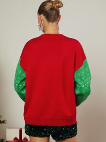 SHEIN Ugly Christmas Pattern Drop Shoulder Jumper - Multicolor - View 2