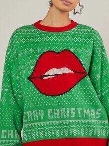 SHEIN Ugly Christmas Pattern Drop Shoulder Jumper - Multicolor - View 4