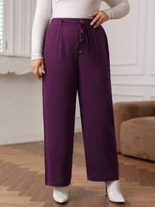 Pantalones con botón delantero de pierna ancha con cinturón - Morado - Ver 5