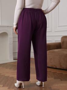 Pantalones con botón delantero de pierna ancha con cinturón - Morado - Ver 3