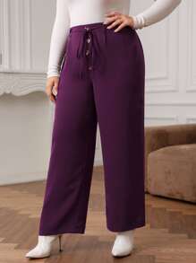 Pantalones con botón delantero de pierna ancha con cinturón - Morado - Ver 1