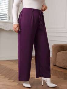 Pantalones con botón delantero de pierna ancha con cinturón - Morado - Ver 4