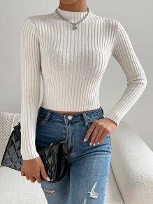 SHEIN LUNE 素色小立領套頭毛衣 - 白色 - 查看 4