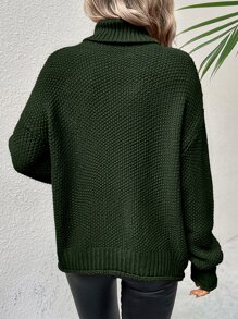 SHEIN LUNE Turtleneck Drop Shoulder Jumper - Army Green - View 2