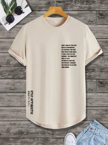 Manfinity Homme Men Slogan Graphic High Low Tee - Khaki - View 1