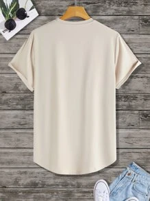 Manfinity Homme Men Slogan Graphic High Low Tee - Khaki - View 2