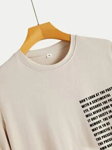 Manfinity Homme Men Slogan Graphic High Low Tee - Khaki - View 4