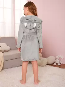 Niñas Bata oreja 3D con capucha con cinturón de franela - Gris - Ver 1