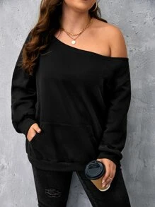 SHEIN LUNE Sudadera de cuello asimétrico de hombros caídos