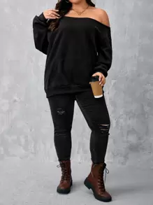 SHEIN LUNE Sudadera de cuello asimétrico de hombros caídos
