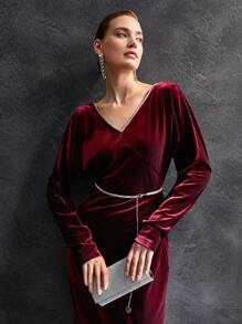 MOTF VELVET RHINESTONE DRESS WITHOUT BELT - Burgundy - View 3