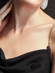 PREMIUM RHINESTONE CHAIN DRAPED DRESS - Black - View 3