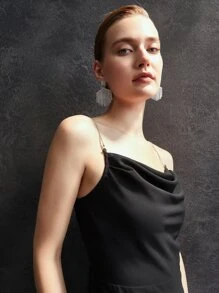 PREMIUM RHINESTONE CHAIN DRAPED DRESS - Black - View 4