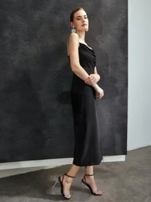 PREMIUM RHINESTONE CHAIN DRAPED DRESS - Black - View 7