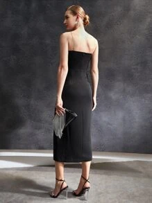 PREMIUM RHINESTONE CHAIN DRAPED DRESS - Black - View 8