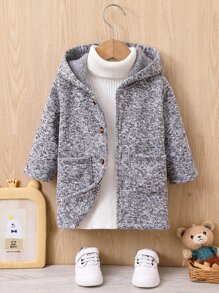 Baby Double Pocket Hooded Coat Without Jumper - Grey - View 1