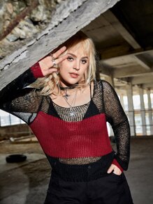 Plus Colourblock Scoop Neck Jumper - Multicolor - View 1