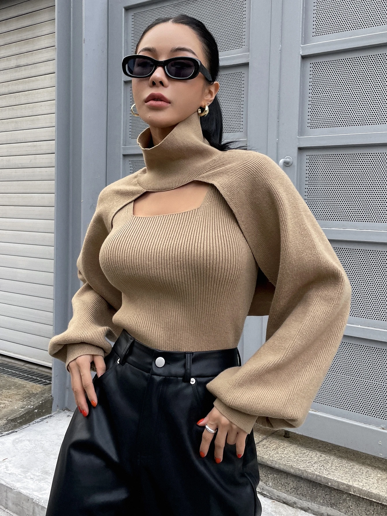 turtleneck shrug sweater