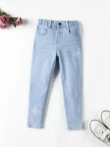 Young Girl Toddler Girls Butterfly Print Jeans - Light Wash - View 1