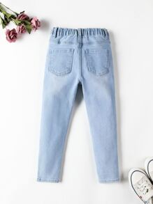 Young Girl Toddler Girls Butterfly Print Jeans - Light Wash - View 2