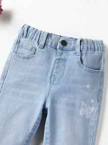 Young Girl Toddler Girls Butterfly Print Jeans - Light Wash - View 5