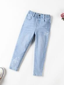 Young Girl Toddler Girls Butterfly Print Jeans - Light Wash - View 6