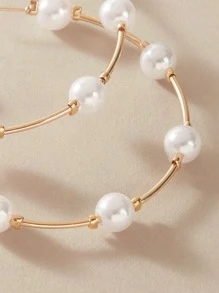 SHEIN Belle Faux Pearl Decor Cuff Hoop Earrings - White - View 3