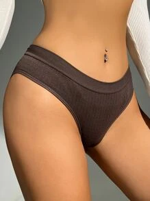Women's Casual Coffee Brown Plain High Stretch Fabric Briefs Underwear - Coffee Brown - View 3